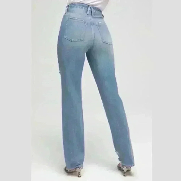 Good American Good Boy Distressed Boyfriend Jeans In Blue536 Size 2/26 - Picture 8 of 12